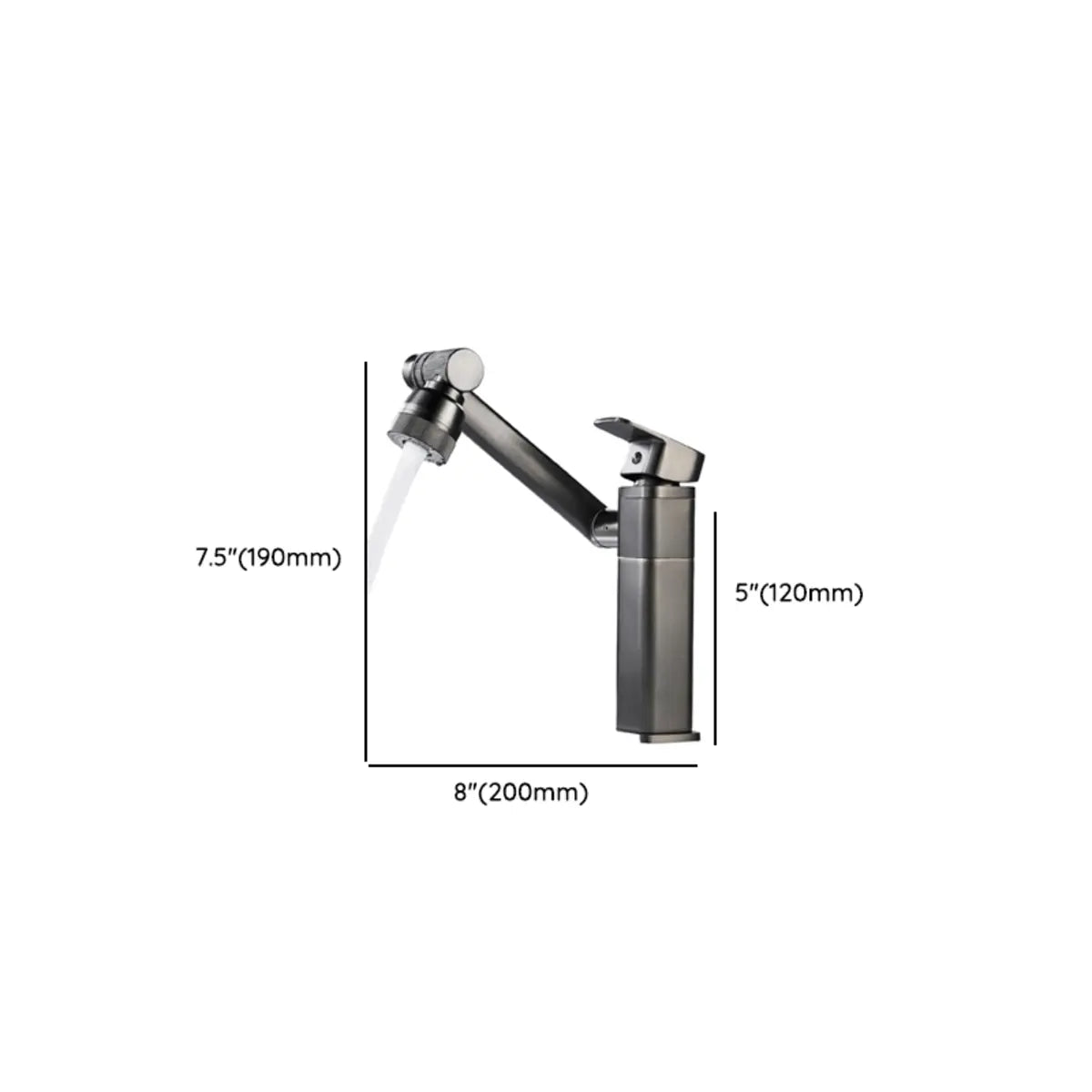 Rotatable Square Copper Gun Grey Low Arc Faucet with Aerator