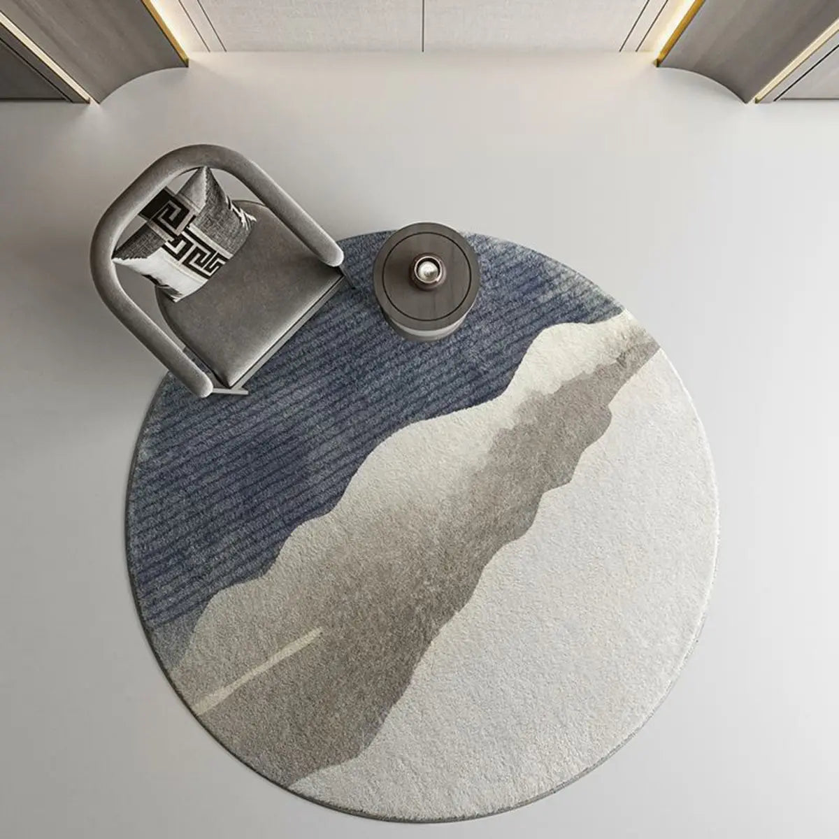 Round Abstract Mountain Pattern Wool Beige Area Rug Image - 2