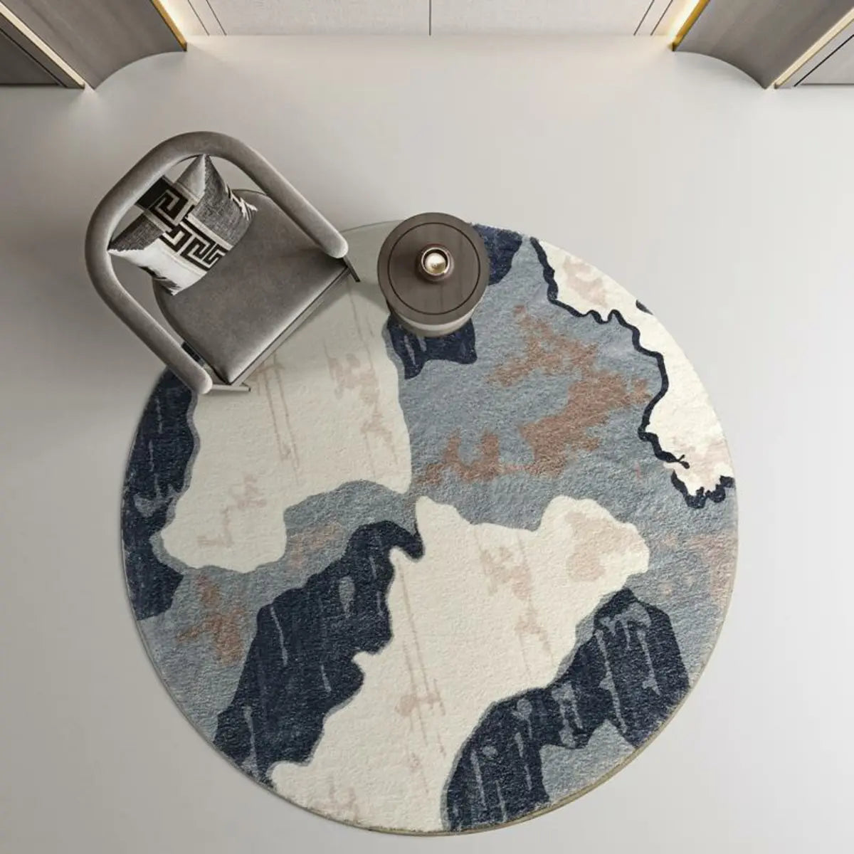 Round Abstract Mountain Pattern Wool Beige Area Rug Image - 3