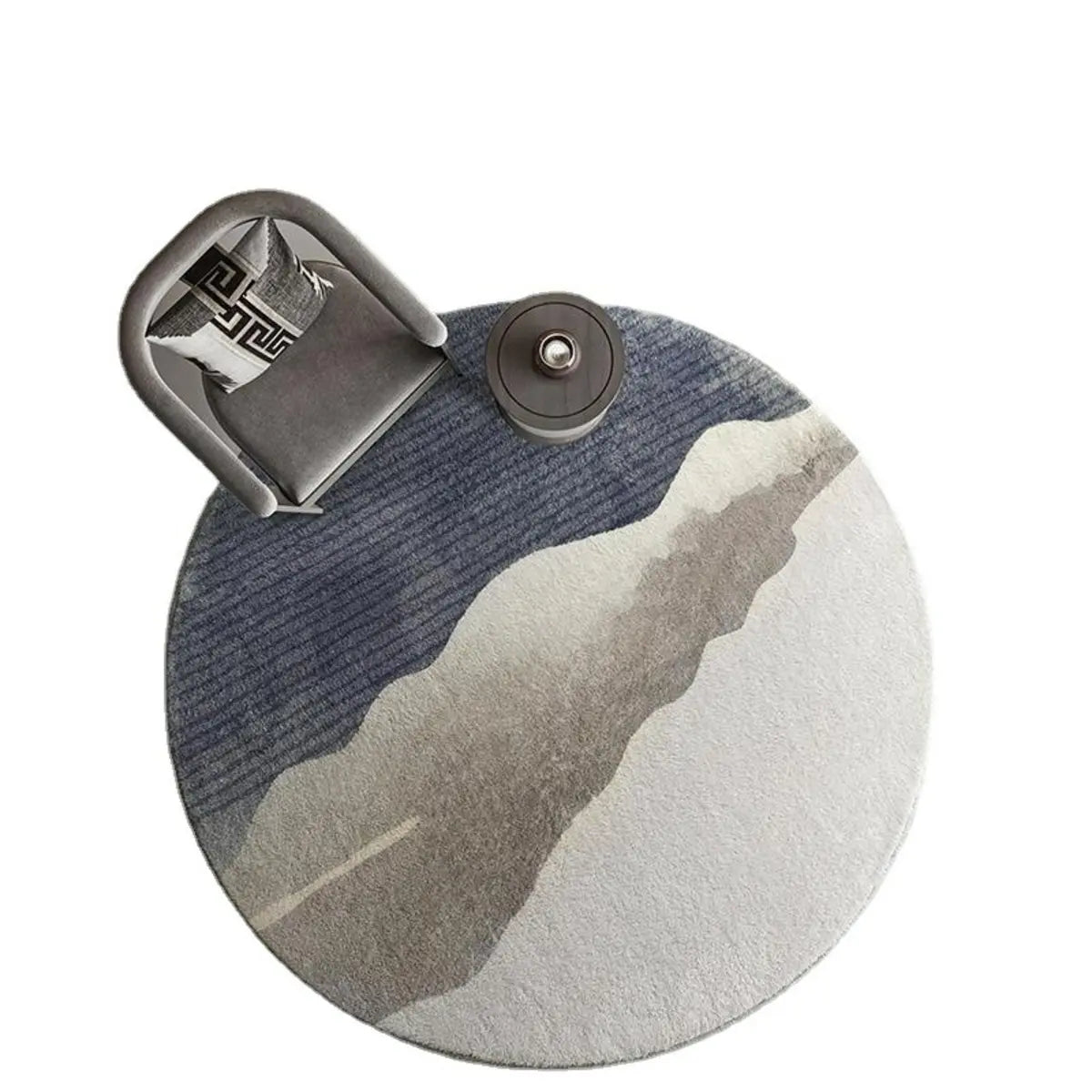 Round Abstract Mountain Pattern Wool Beige Area Rug Image - 5