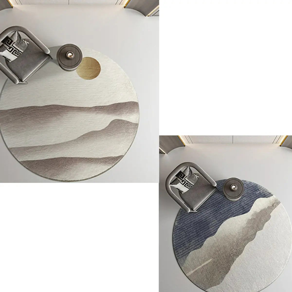 Round Abstract Mountain Pattern Wool Beige Area Rug Image - 8