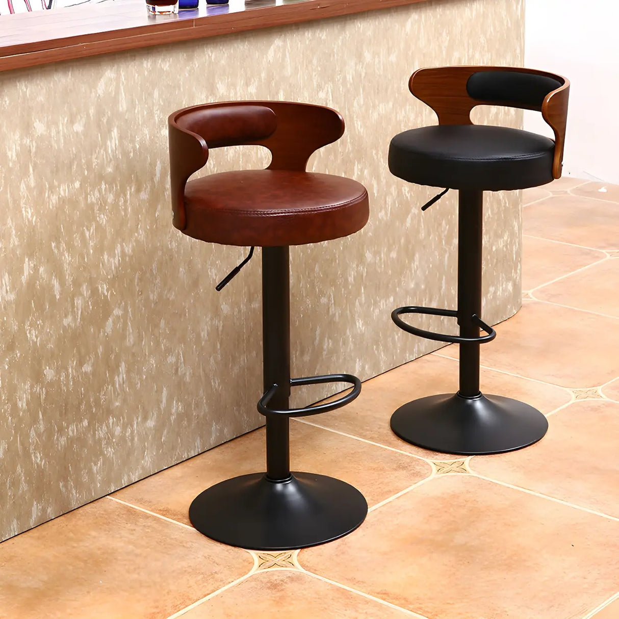 Round Adjustable Fabric Cotton Cushion Swivel Bar Stool Image - 5