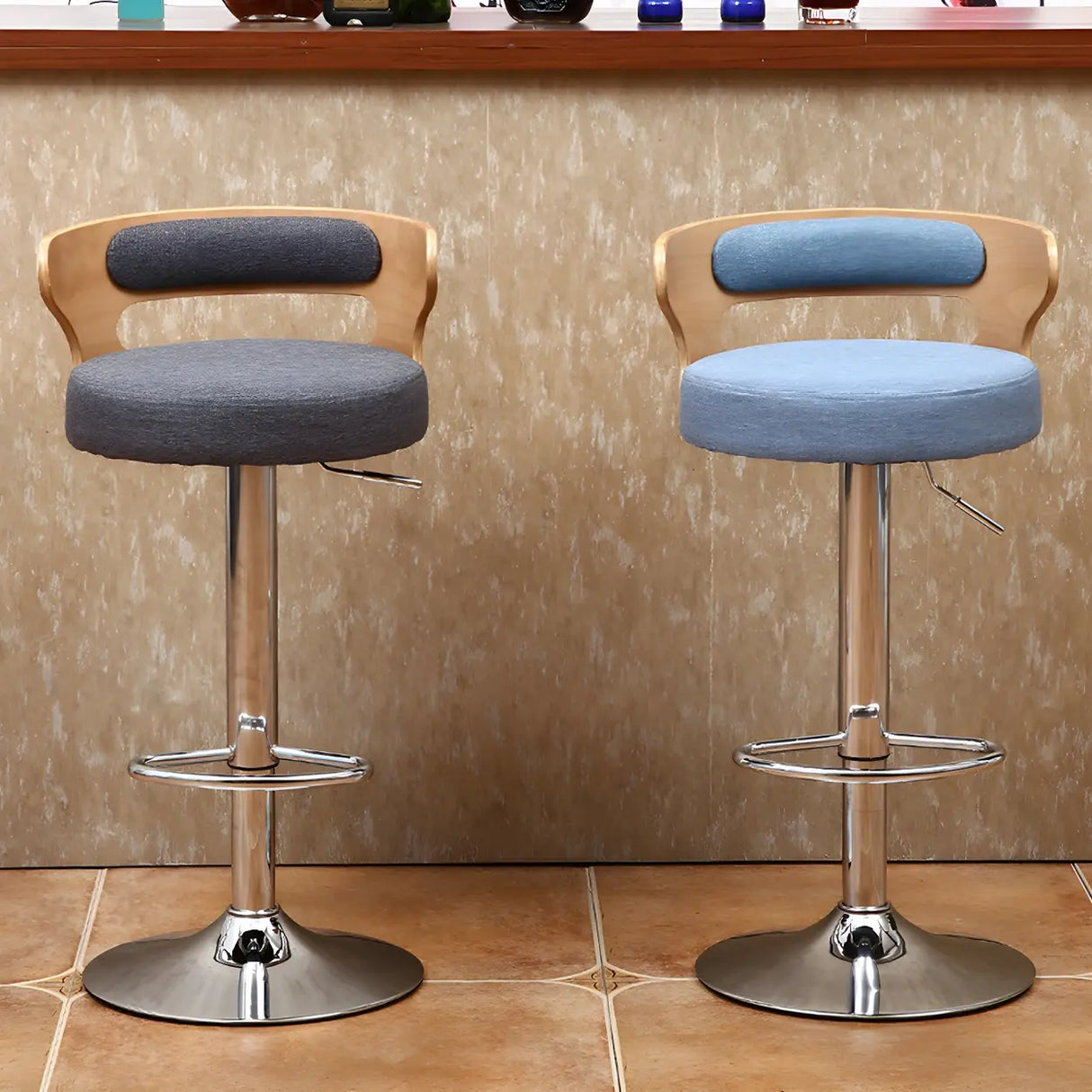 Round Adjustable Fabric Cotton Cushion Swivel Bar Stool Image - 7