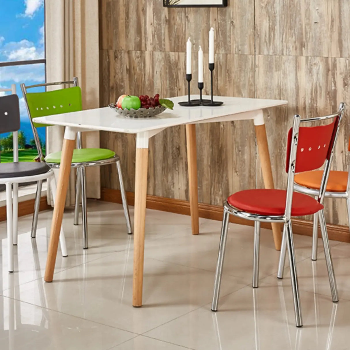 Round Armless Faux Leather Open Back Metal Dining Chair Image - 4