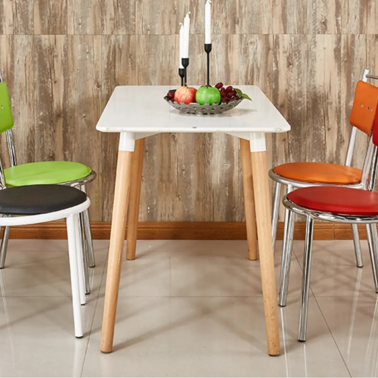 Round Armless Faux Leather Open Back Metal Dining Chair Image - 6