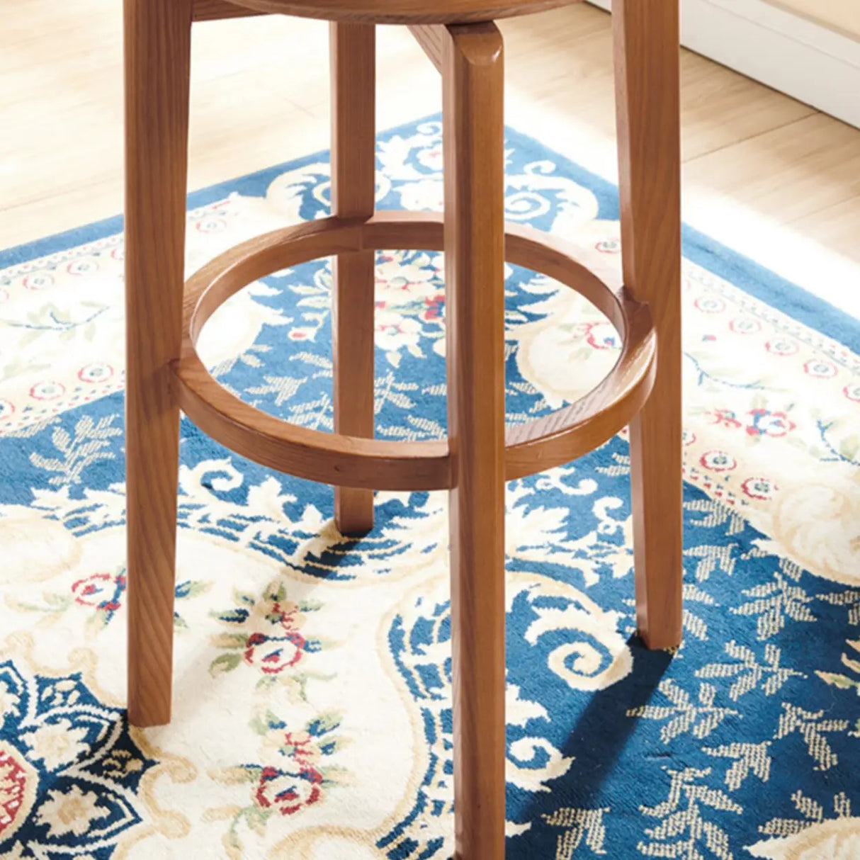 Round Ash Wood Faux Leather Bar Stools Dark Walnut Image - 11