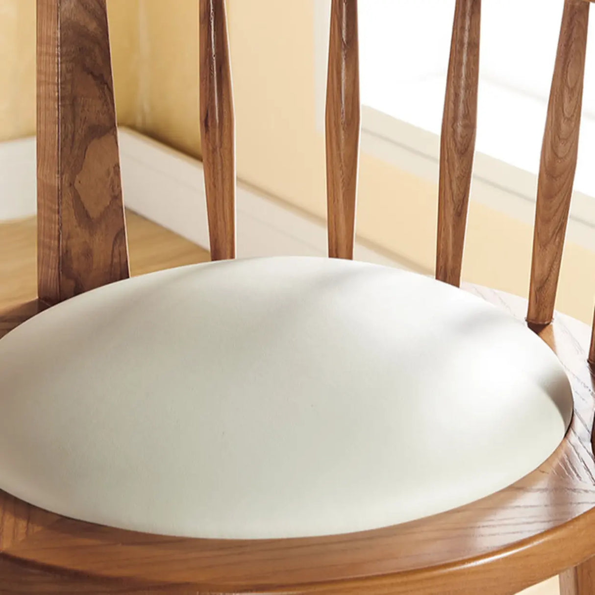 Round Ash Wood Faux Leather Bar Stools Dark Walnut Image - 13