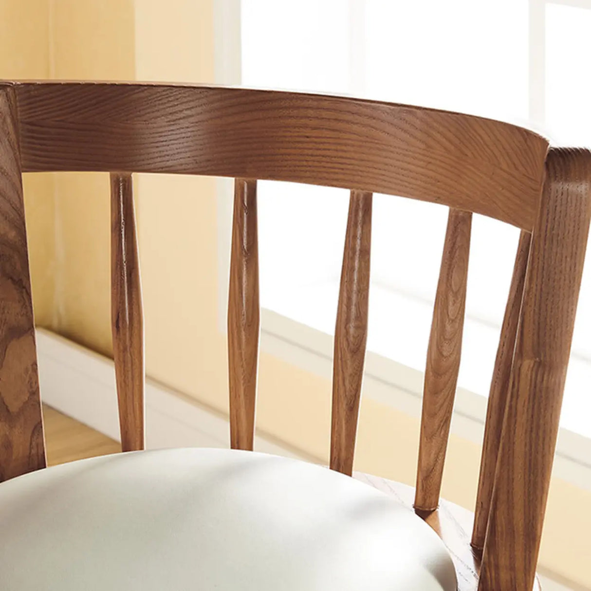 Round Ash Wood Faux Leather Bar Stools Dark Walnut Image - 14