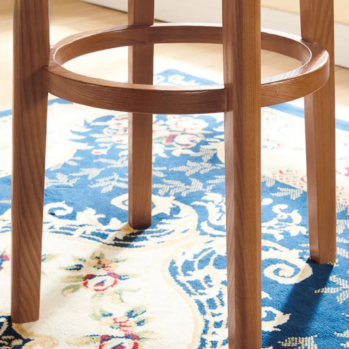 Round Ash Wood Faux Leather Bar Stools Dark Walnut Image - 15