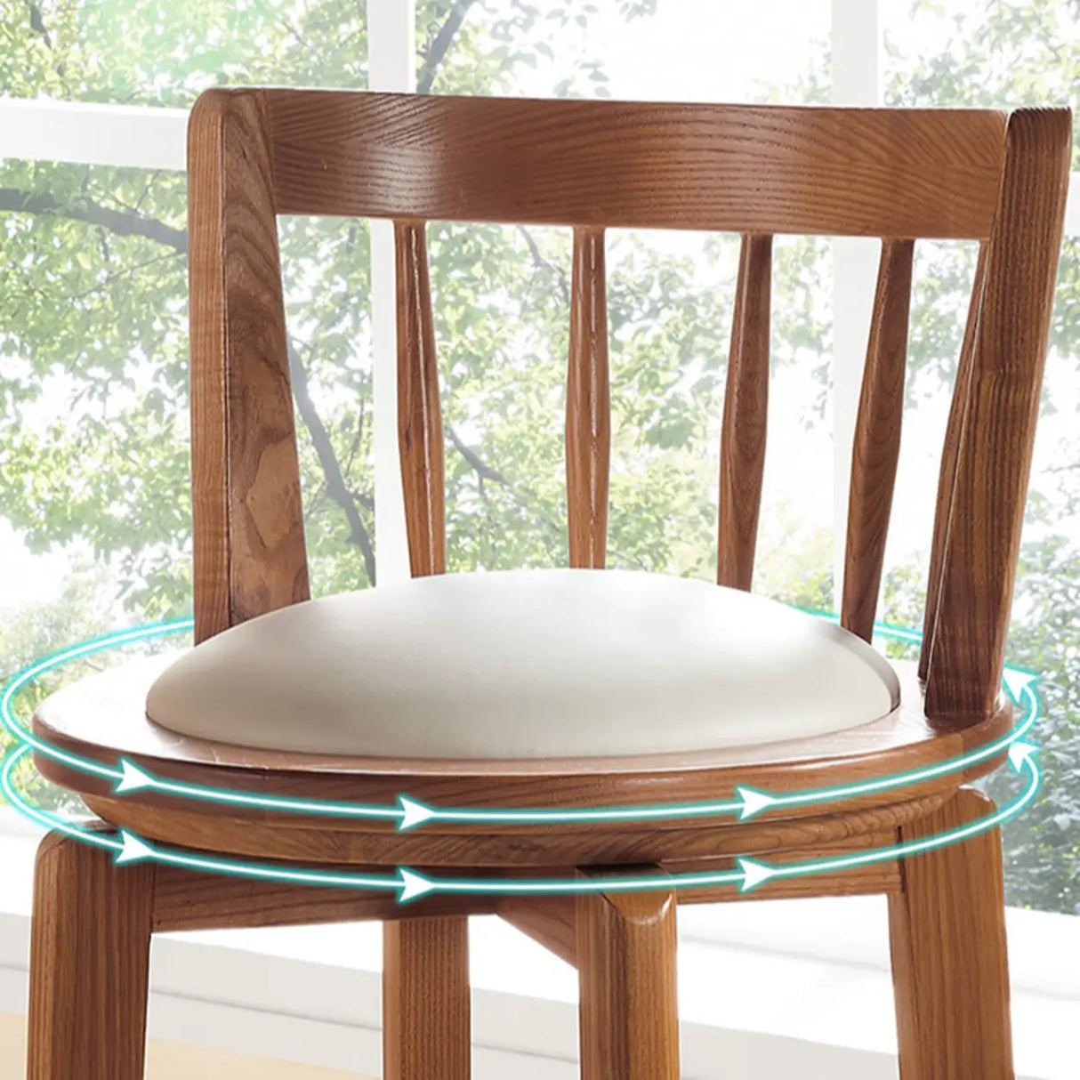 Round Ash Wood Faux Leather Bar Stools Dark Walnut Image - 16