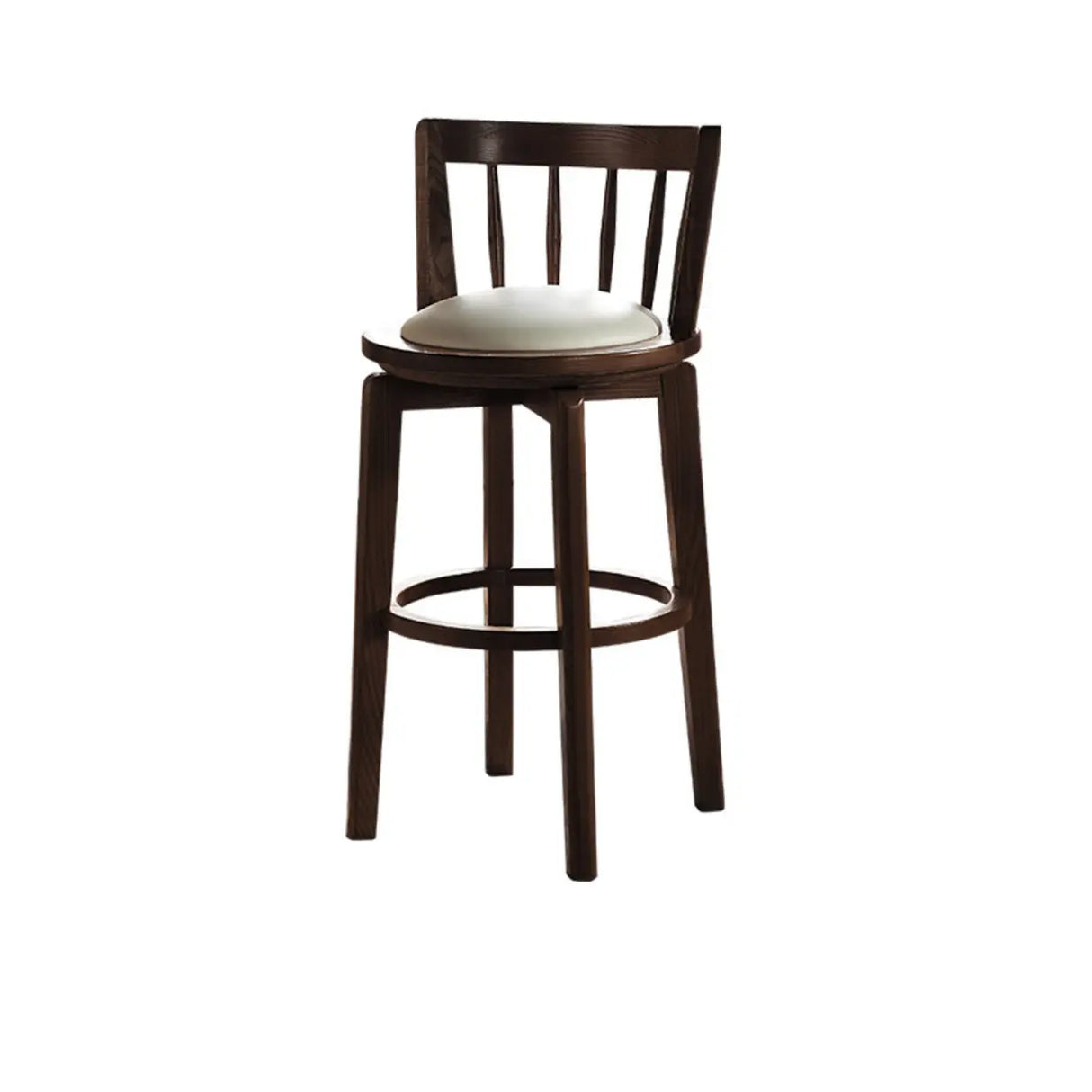 Round Ash Wood Faux Leather Bar Stools Dark Walnut Image - 2