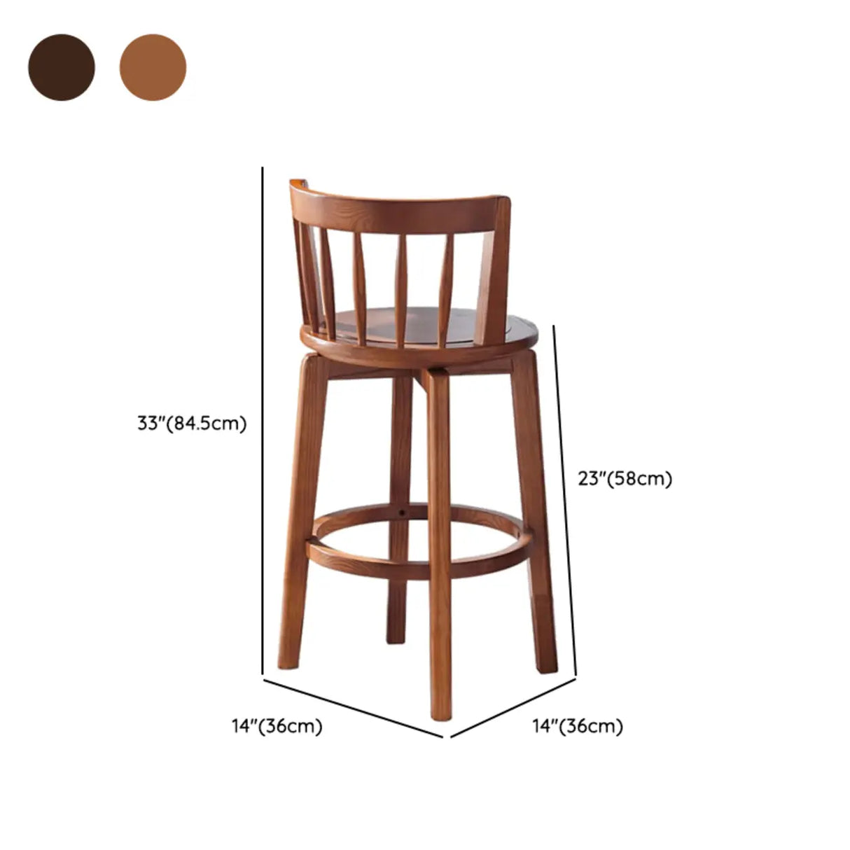 Round Ash Wood Faux Leather Bar Stools Dark Walnut Image - 20