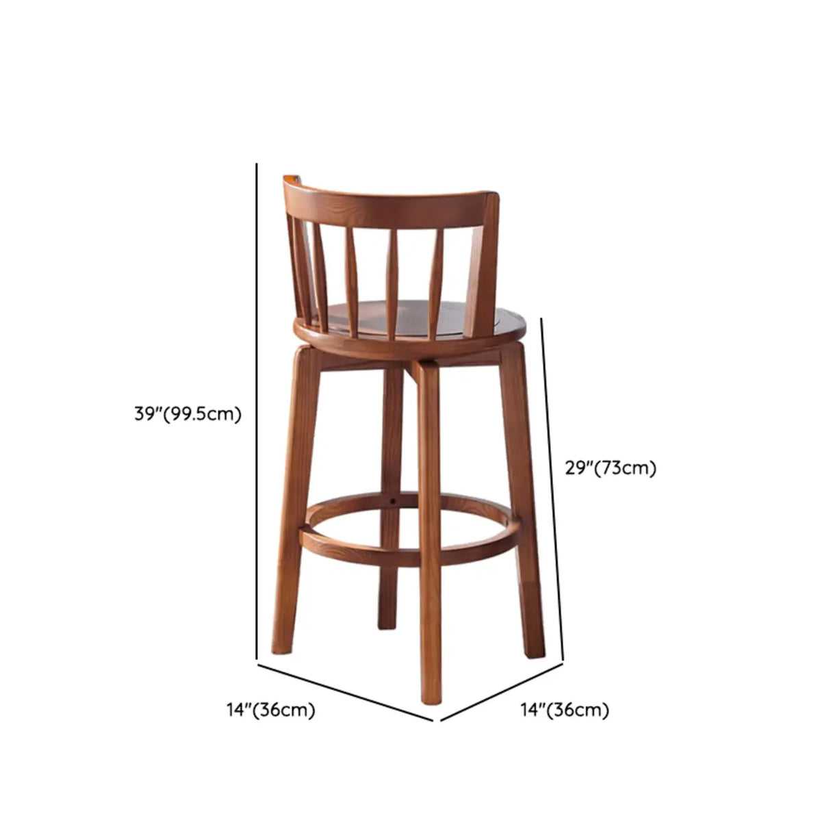 Round Ash Wood Faux Leather Bar Stools Dark Walnut Image - 22