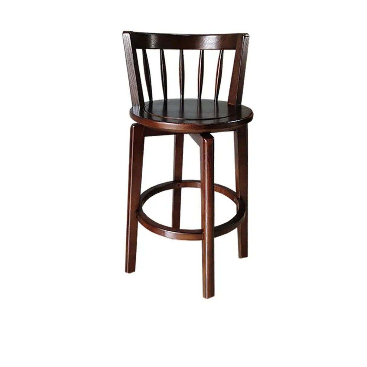 Round Ash Wood Faux Leather Bar Stools Dark Walnut Image - 8