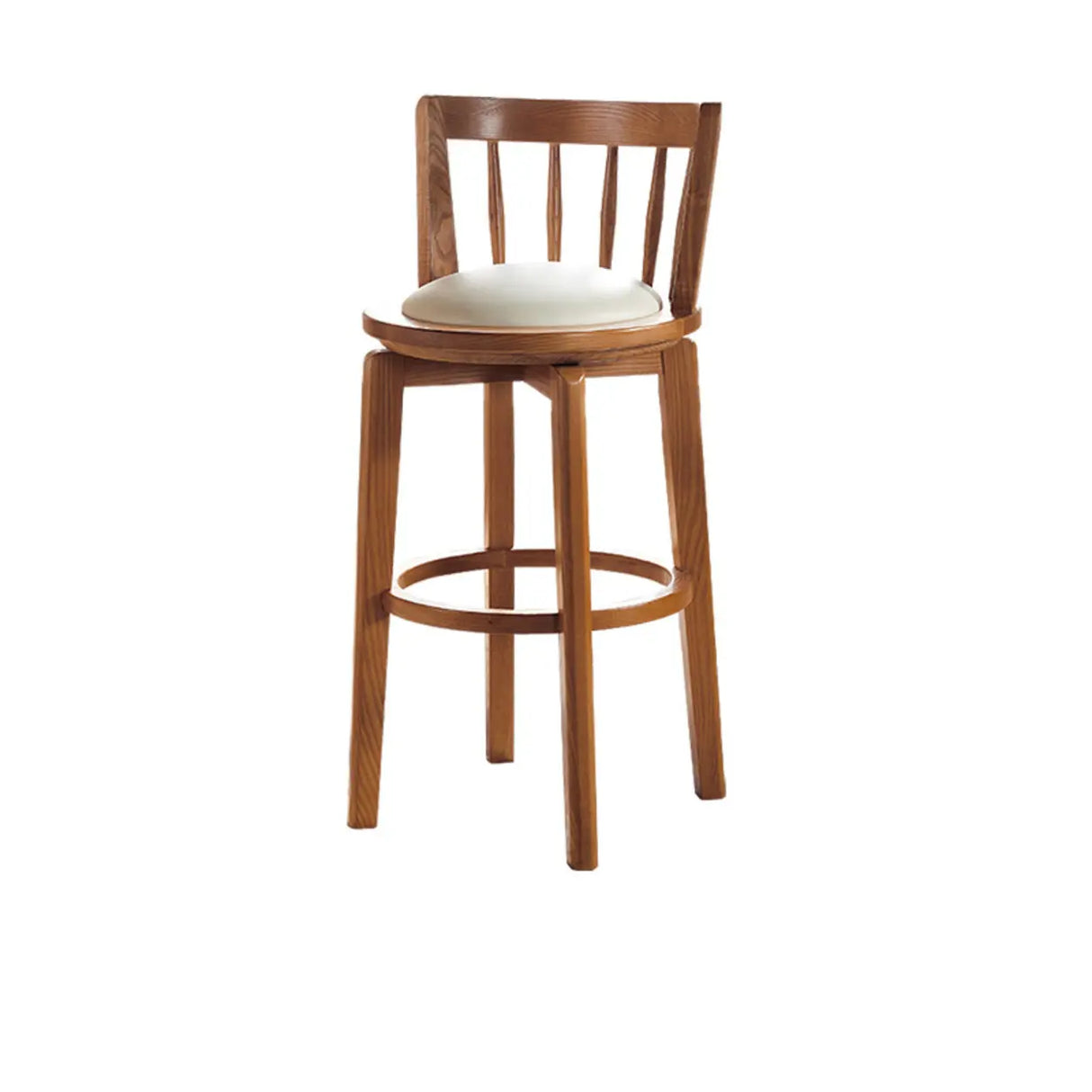 Round Ash Wood Faux Leather Bar Stools Dark Walnut Image - 9