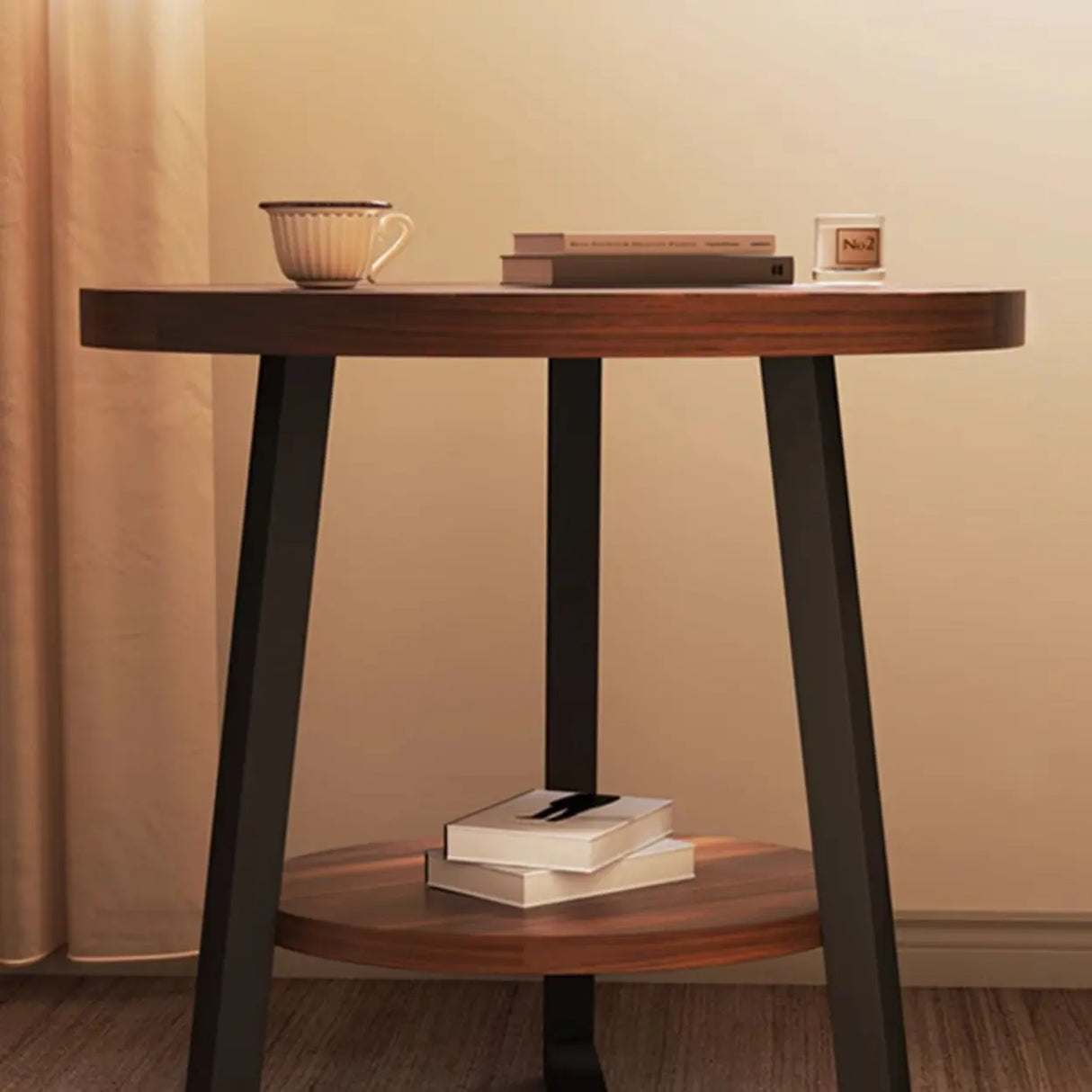 Round Brown Manufactured Wood and Steel Chairside Table Image - 12