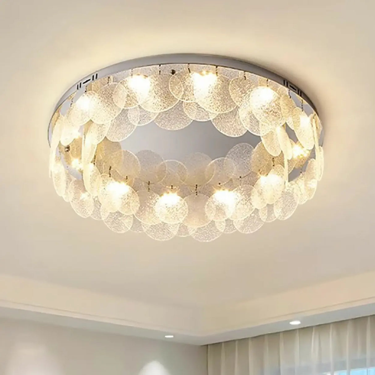 Round Clear Glass Flake Flush Mount Ceiling Light Image - 16