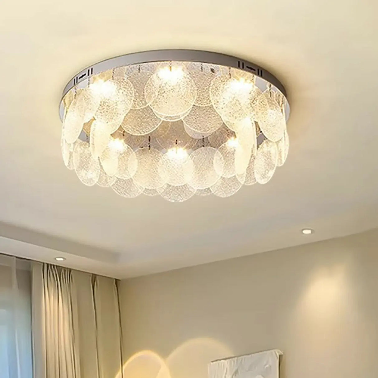 Round Clear Glass Flake Flush Mount Ceiling Light Image - 4