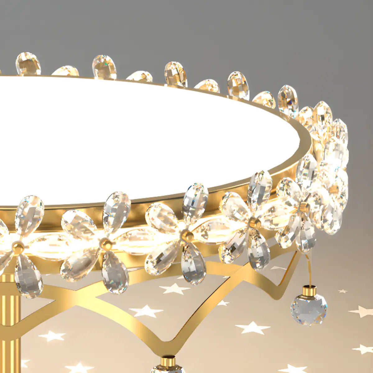 Round Crown Gold Flower Crystal Starry Bedroom Chandelier Image - 10