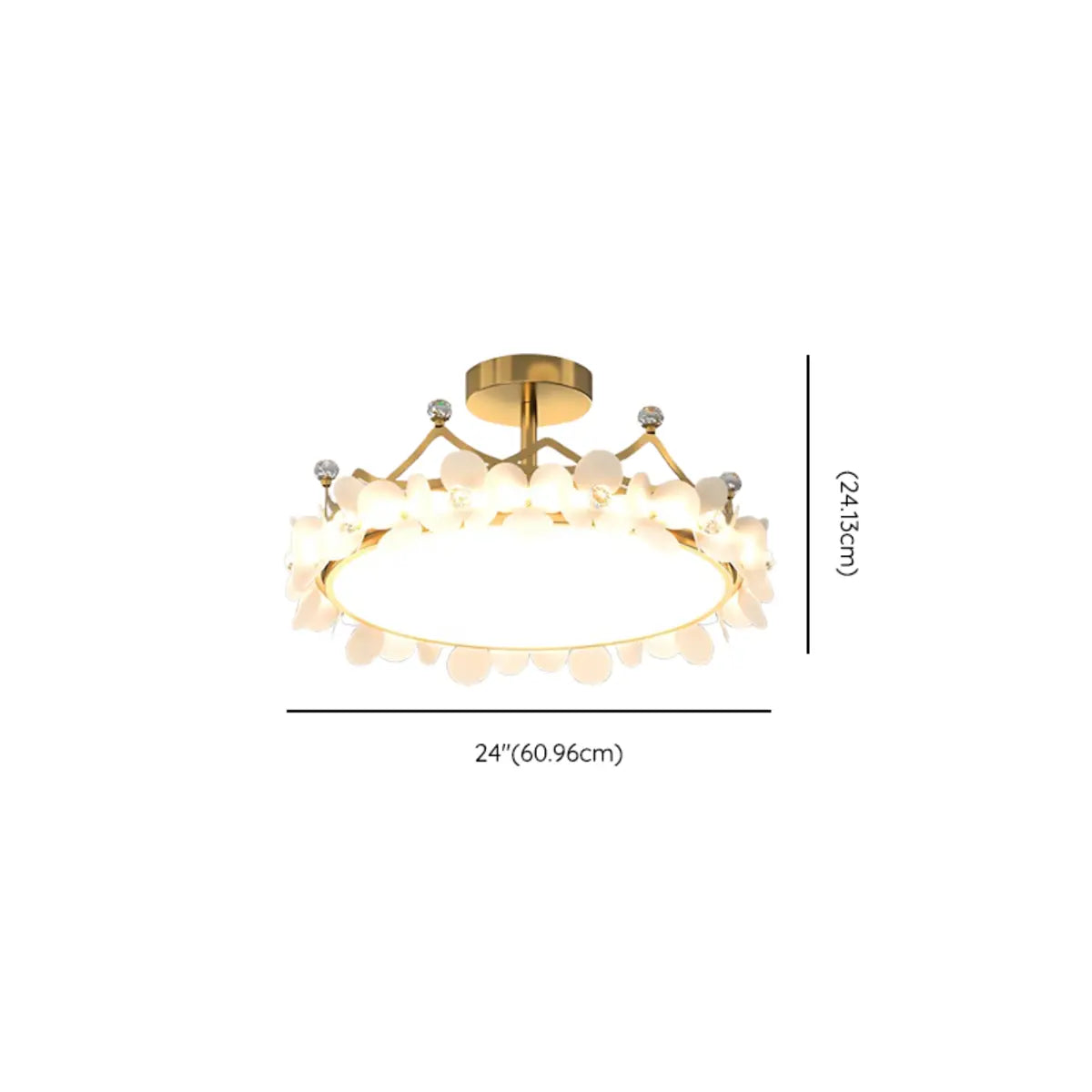 Round Crown Gold Flower Crystal Starry Bedroom Chandelier Image - 13