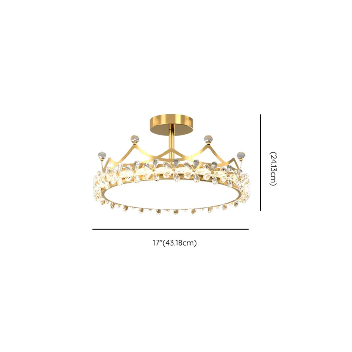 Round Crown Gold Flower Crystal Starry Bedroom Chandelier Image - 14