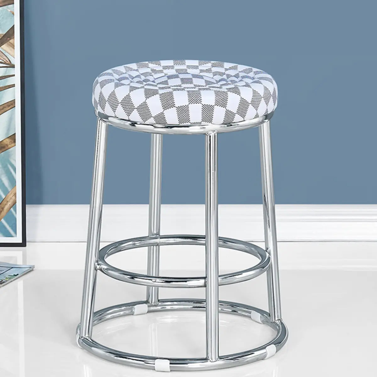 Round Cushioned Seat Metal Backless Bar Stool Black Image - 10