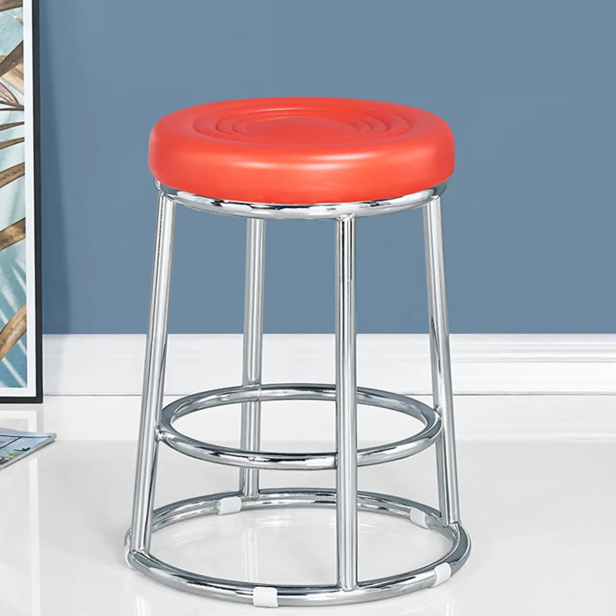 Round Cushioned Seat Metal Backless Bar Stool Black Image - 13