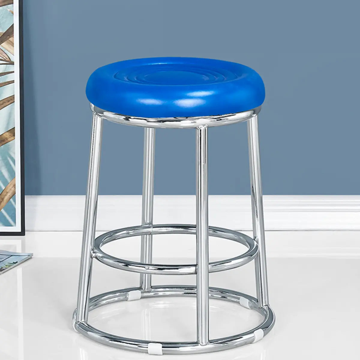 Round Cushioned Seat Metal Backless Bar Stool Black Image - 15