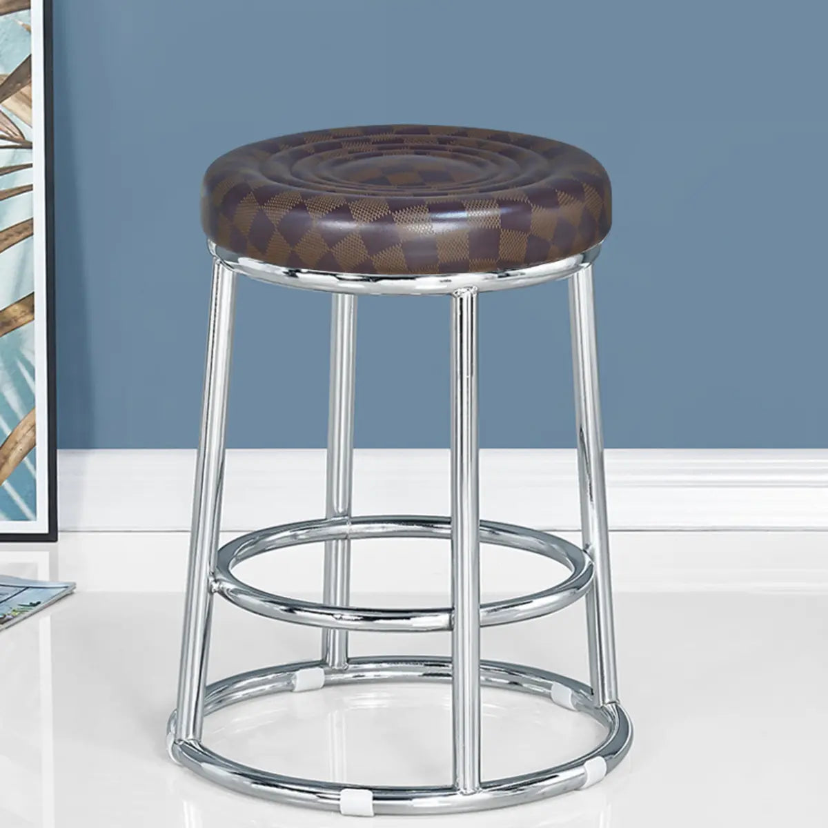 Round Cushioned Seat Metal Backless Bar Stool Black Image - 17