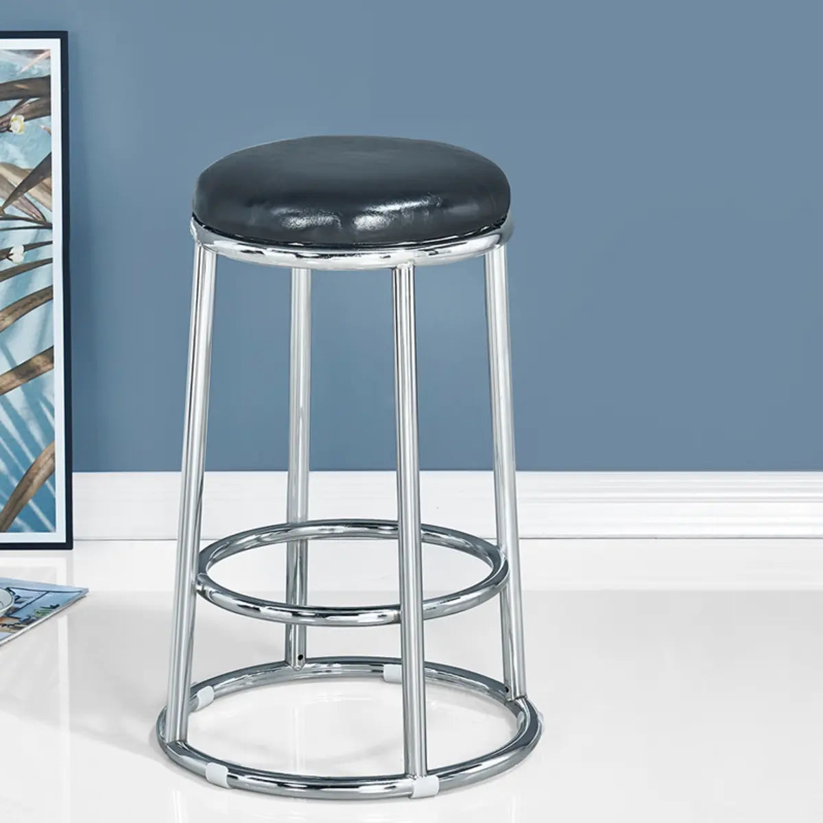 Round Cushioned Seat Metal Backless Bar Stool Black Image - 20