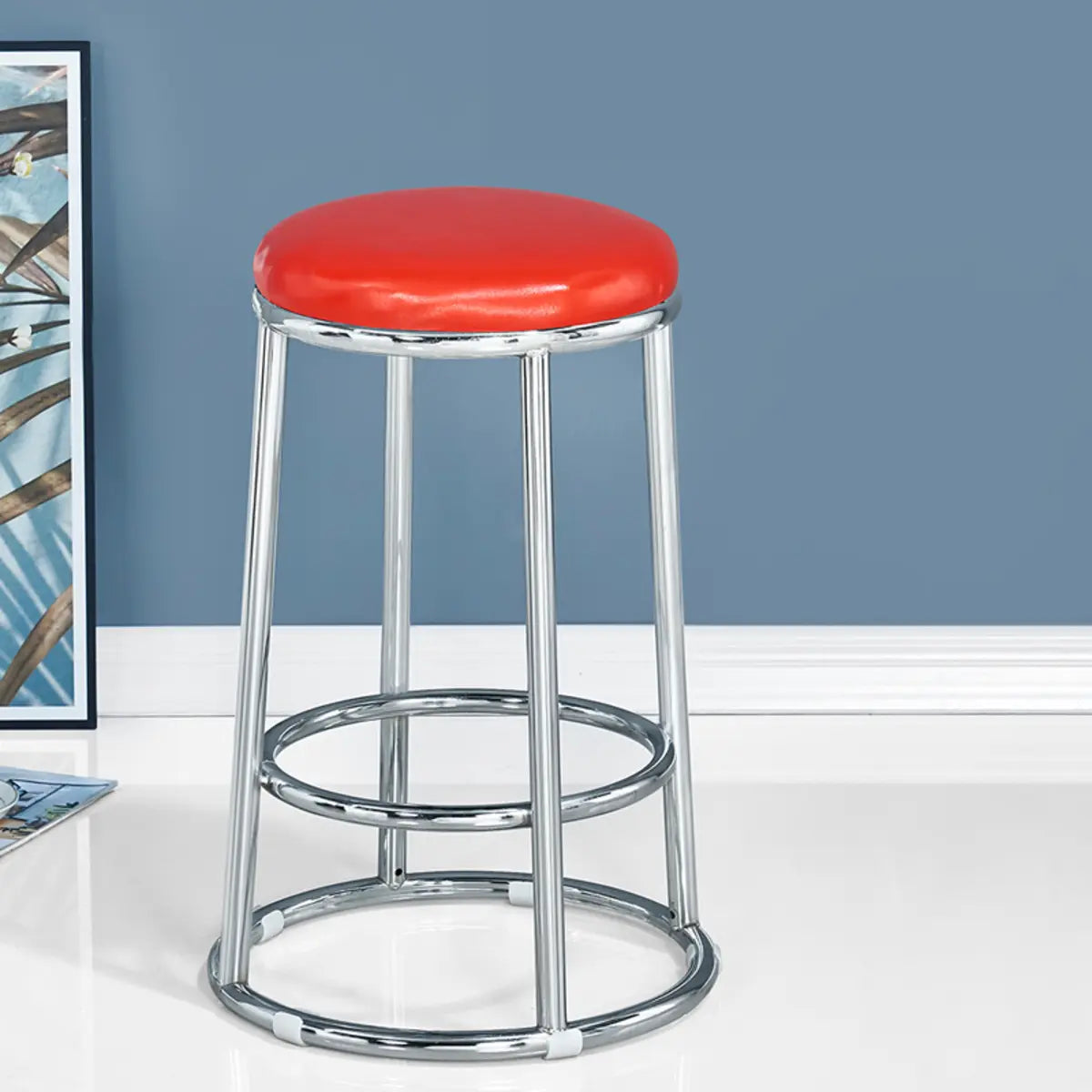 Round Cushioned Seat Metal Backless Bar Stool Black Image - 21