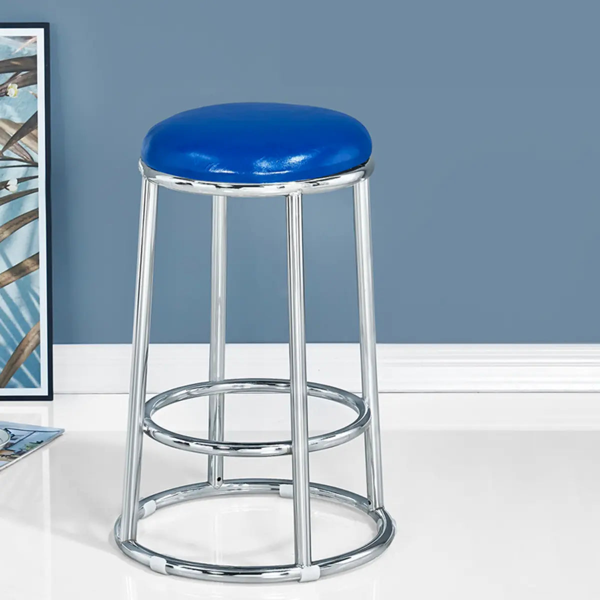 Round Cushioned Seat Metal Backless Bar Stool Black Image - 22