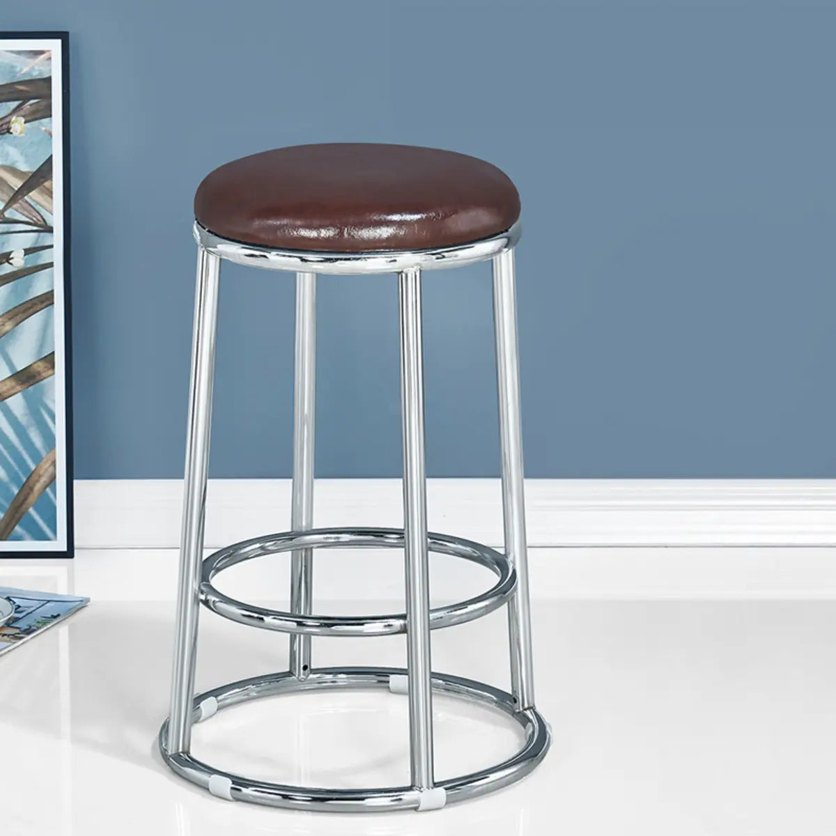Round Cushioned Seat Metal Backless Bar Stool Black Image - 23