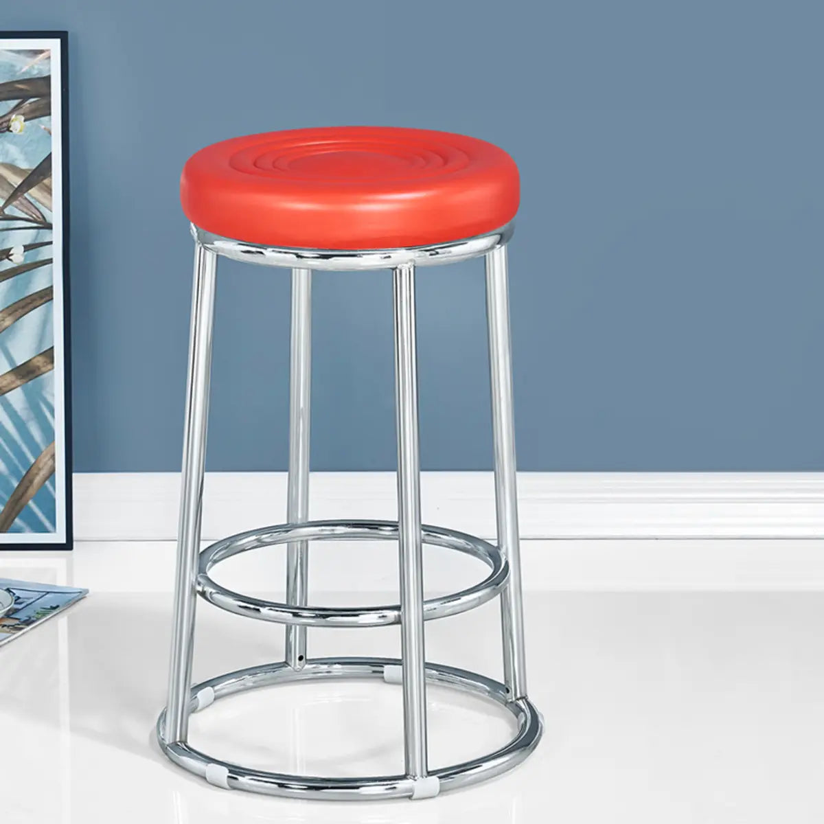 Round Cushioned Seat Metal Backless Bar Stool Black Image - 25