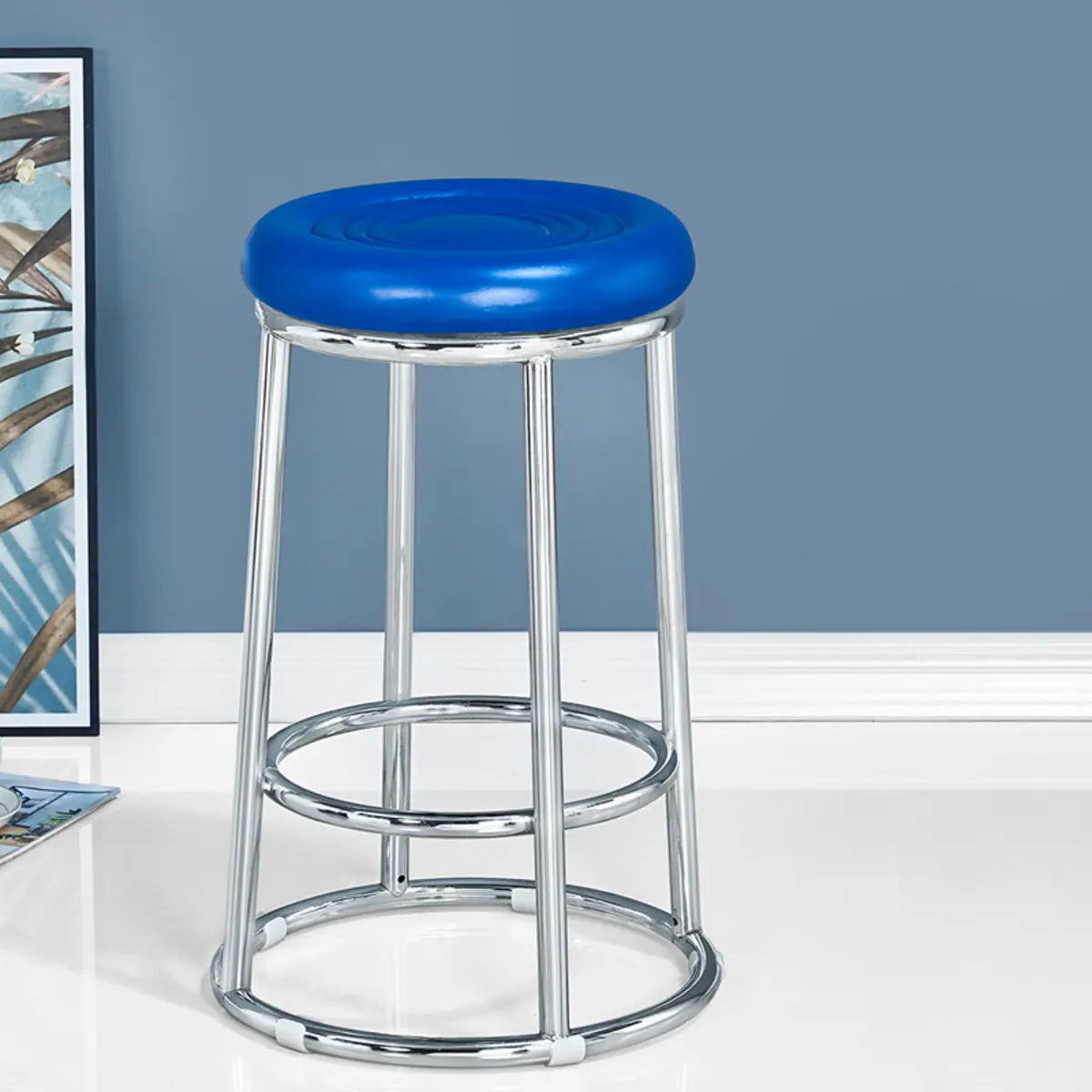 Round Cushioned Seat Metal Backless Bar Stool Black Image - 26