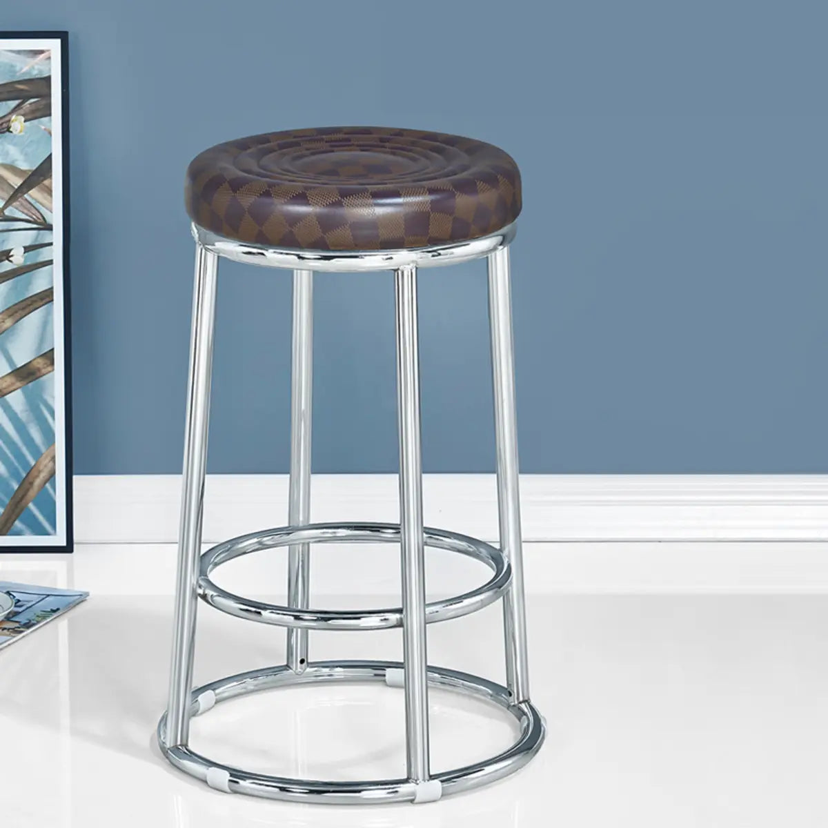 Round Cushioned Seat Metal Backless Bar Stool Black Image - 27