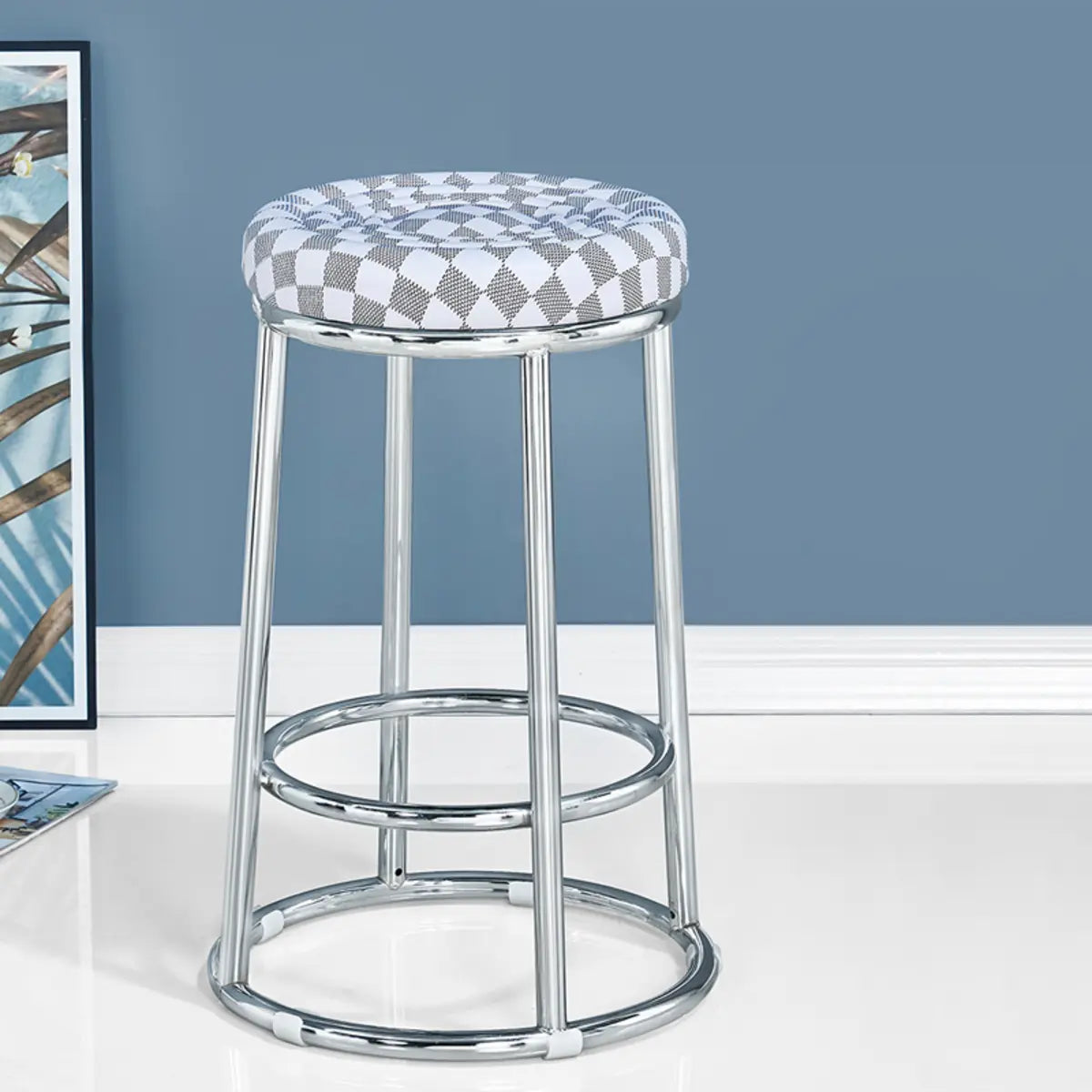 Round Cushioned Seat Metal Backless Bar Stool Black Image - 28