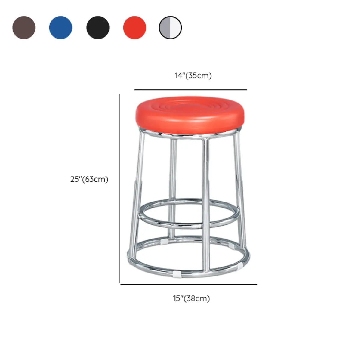 Round Cushioned Seat Metal Backless Bar Stool Black Image - 30