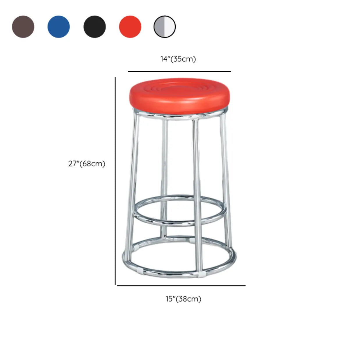 Round Cushioned Seat Metal Backless Bar Stool Black Image - 32