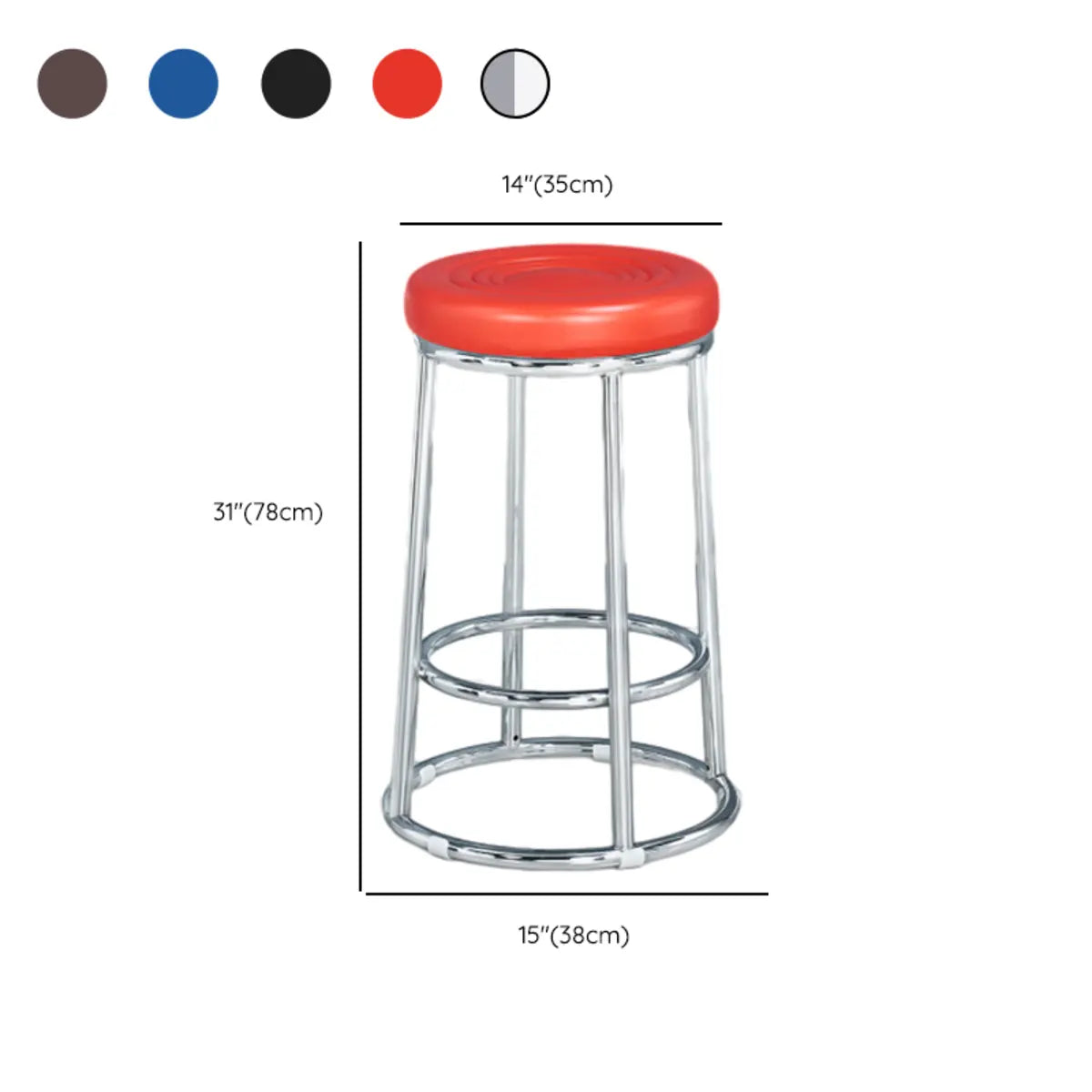 Round Cushioned Seat Metal Backless Bar Stool Black Image - 34
