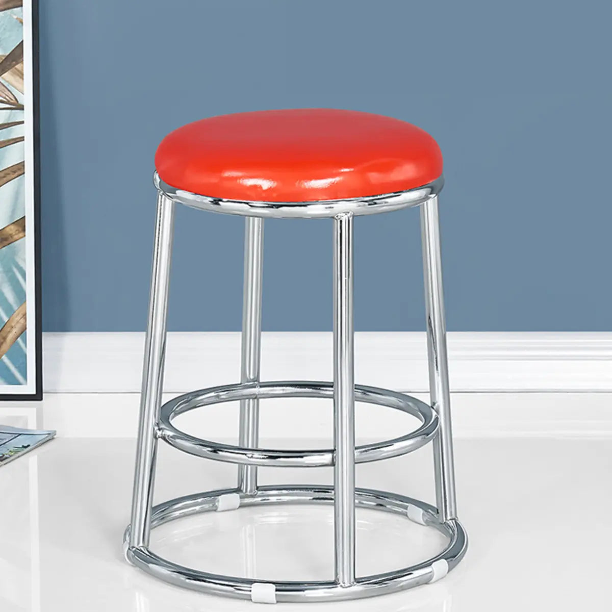 Round Cushioned Seat Metal Backless Bar Stool Black Image - 4