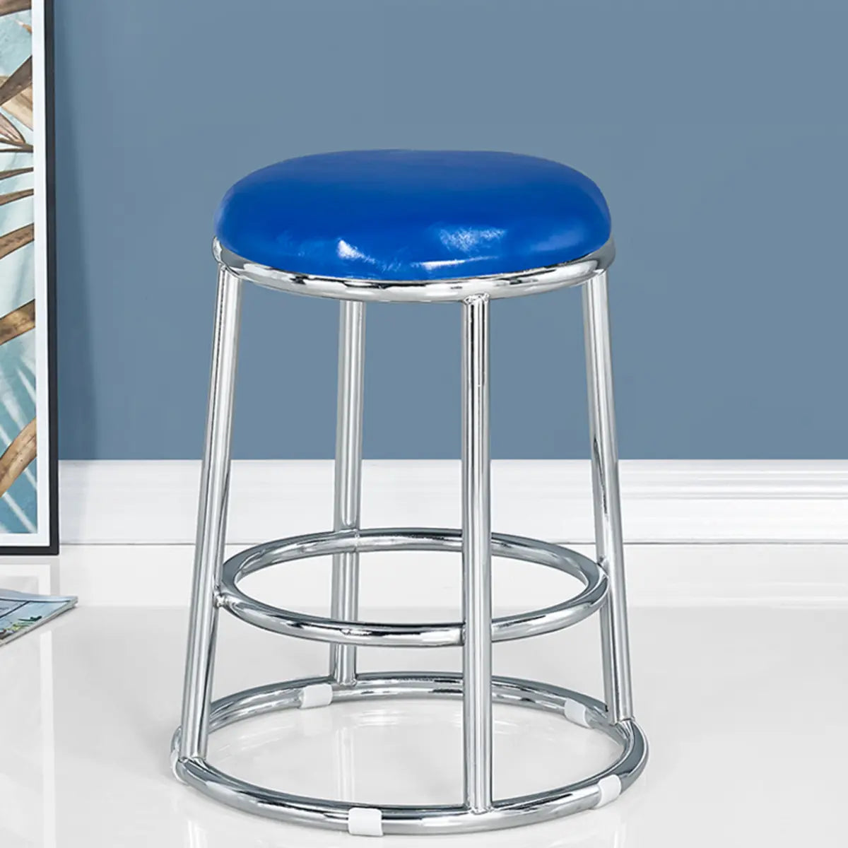 Round Cushioned Seat Metal Backless Bar Stool Black Image - 6
