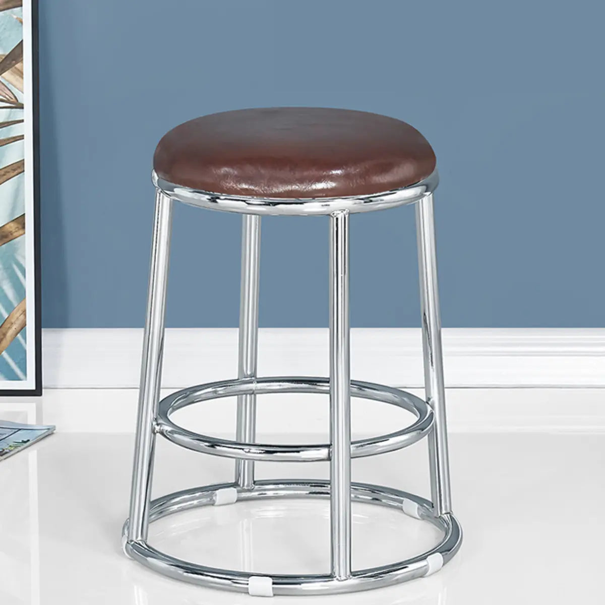 Round Cushioned Seat Metal Backless Bar Stool Black Image - 7