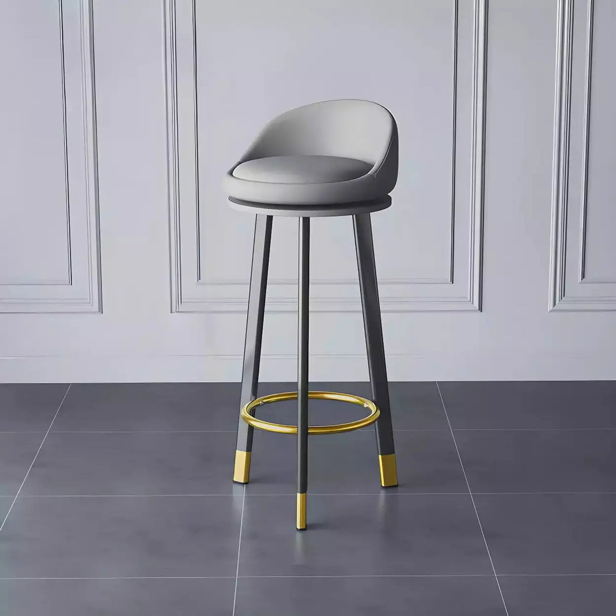 Round Fabric Upholstered Metal Tripod Armless Bar Stool Image - 4