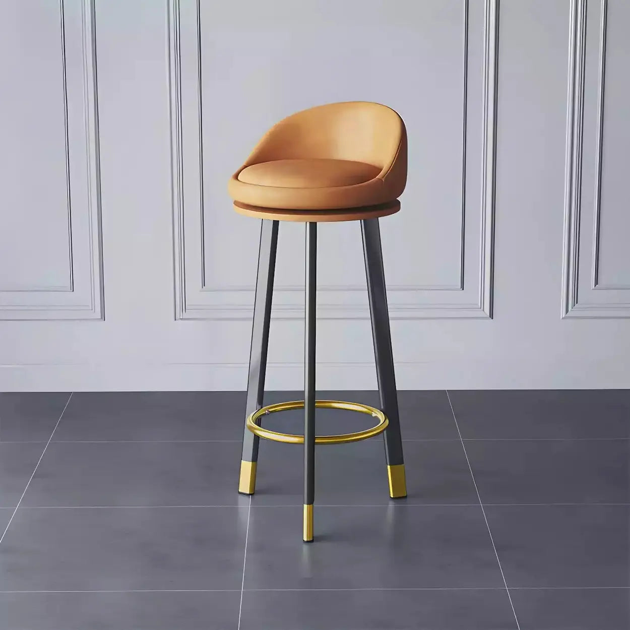 Round Fabric Upholstered Metal Tripod Armless Bar Stool Image - 2