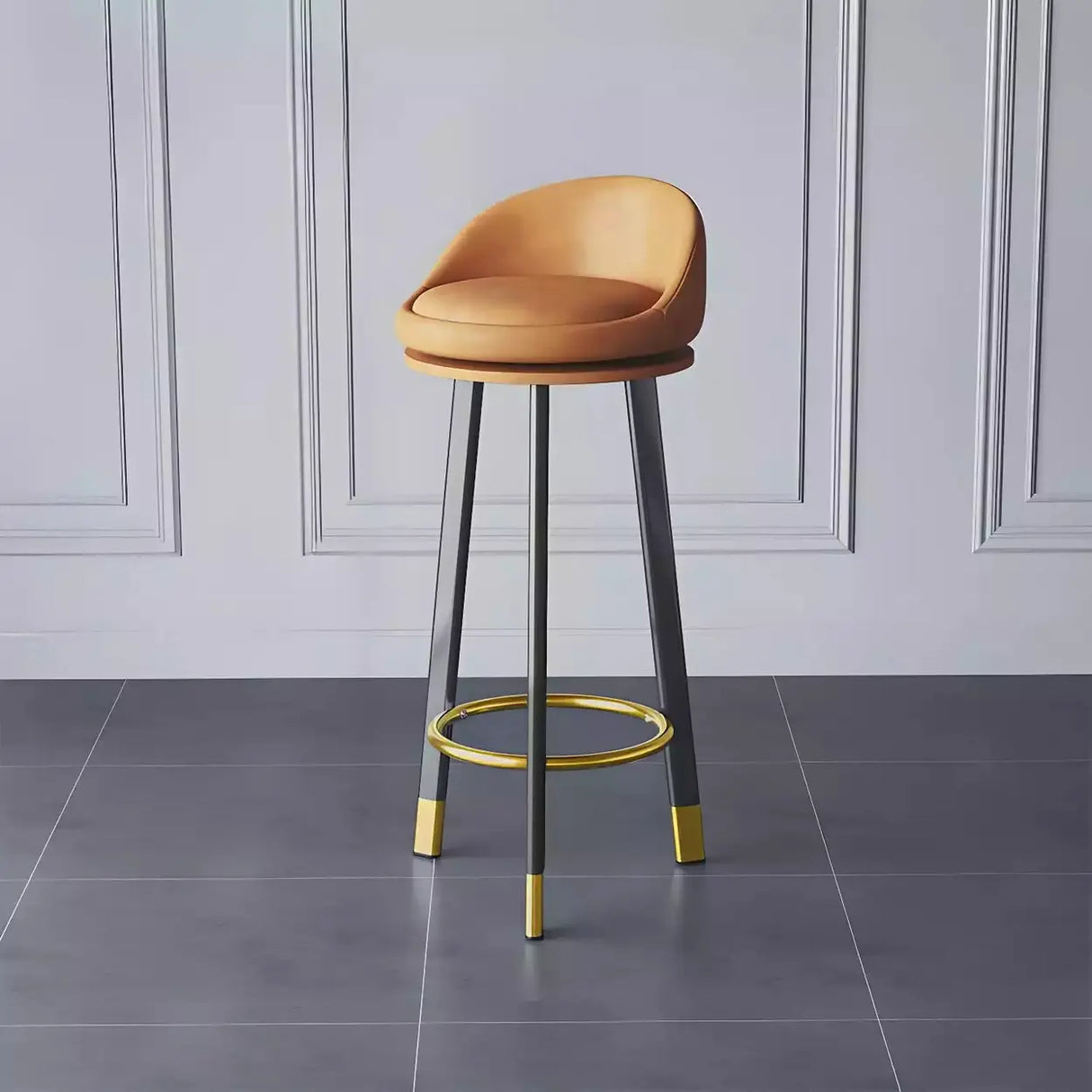 Round Fabric Upholstered Metal Tripod Armless Bar Stool Image - 2