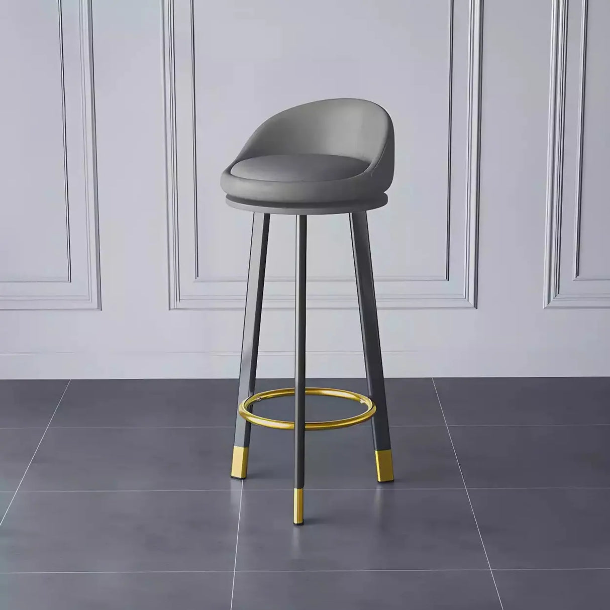 Round Fabric Upholstered Metal Tripod Armless Bar Stool Image - 5