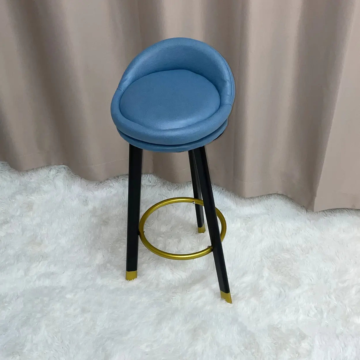 Round Fabric Upholstered Metal Tripod Armless Bar Stool Image - 7
