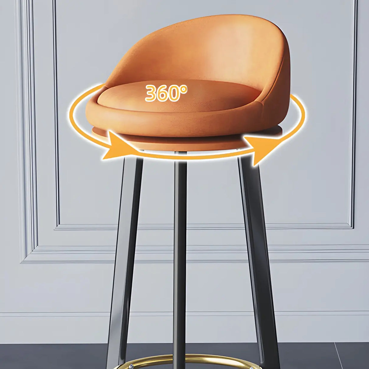 Round Fabric Upholstered Metal Tripod Armless Bar Stool Image - 9