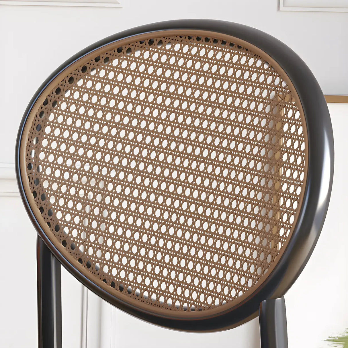 Round Faux Leather Upholstered Rattan Back Dining Chair Image - 12